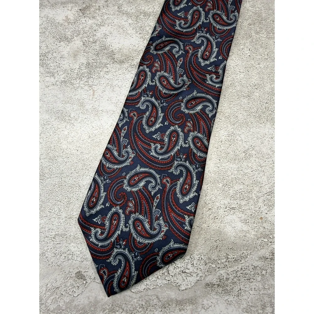 Christian Dior Tie Mens One Size Blue Paisley 100% Silk Jacquard‎ Designer